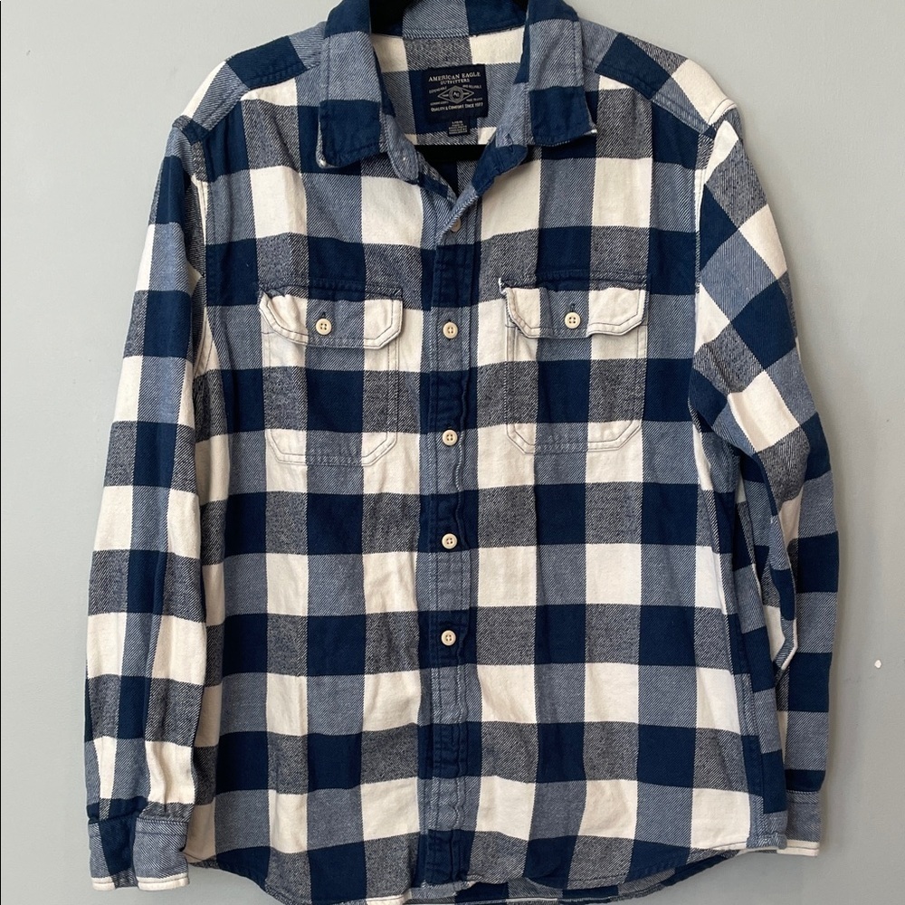 Blue and White Plaid Button-Up Shirt by American eagle size large